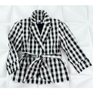 Jones Wear Womens Sz S Black White Buffalo Plaid Check Belted Jacket Blazer